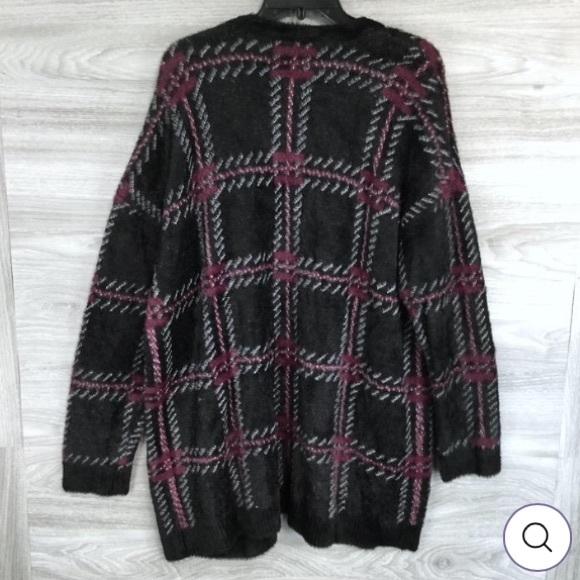 1. State Plaid Eyelash Open Front Cardigan Sweater - Picture 7 of 11
